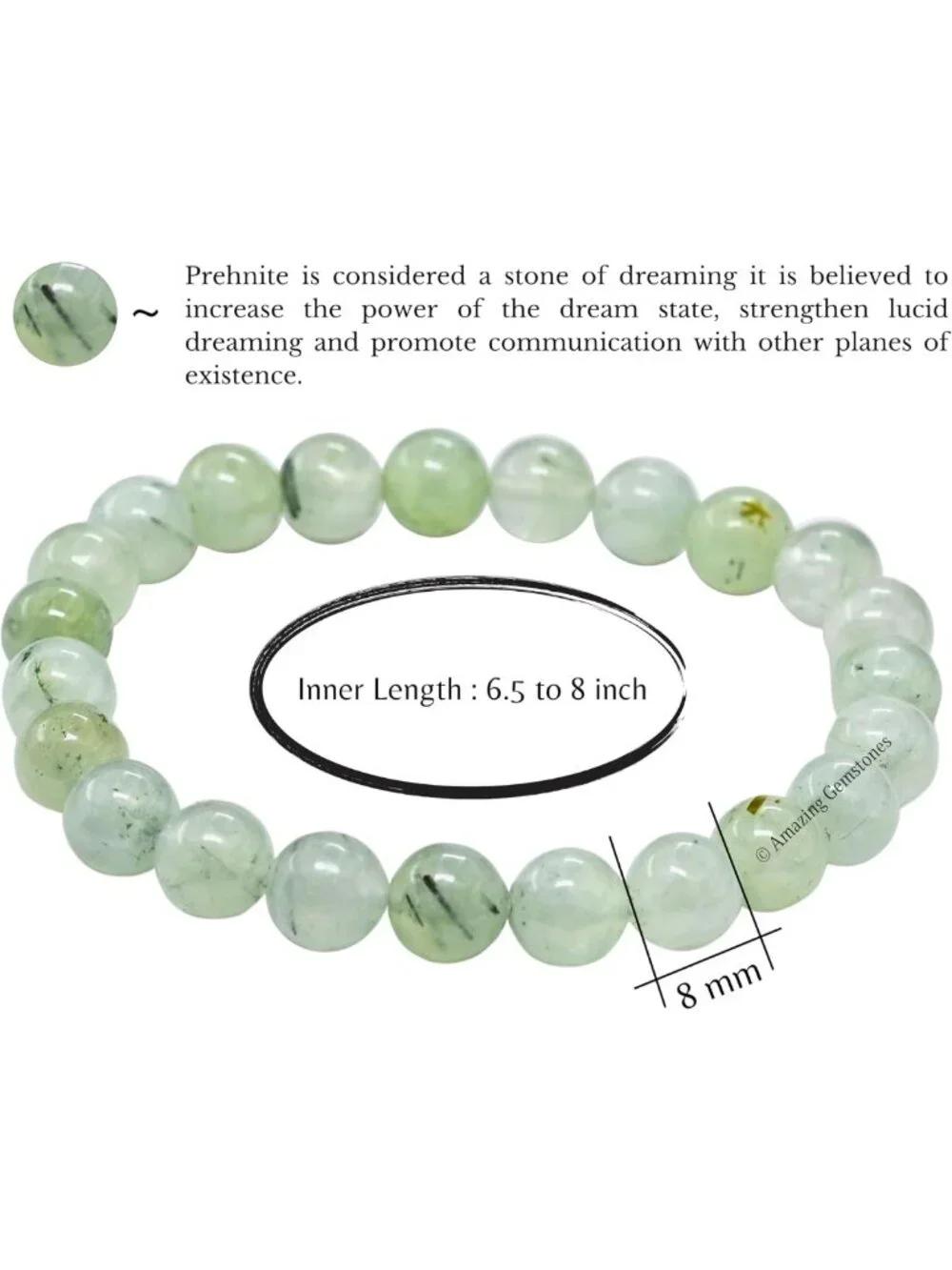 Stunning Prehnite Crystal Bracelet - 8mm Beaded Stretchable Healing Jewelry for